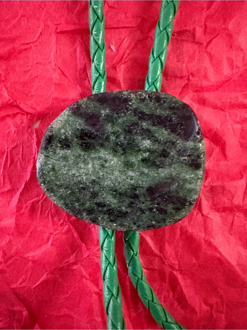 Green Stone Bolo Tie with Braided Cord
